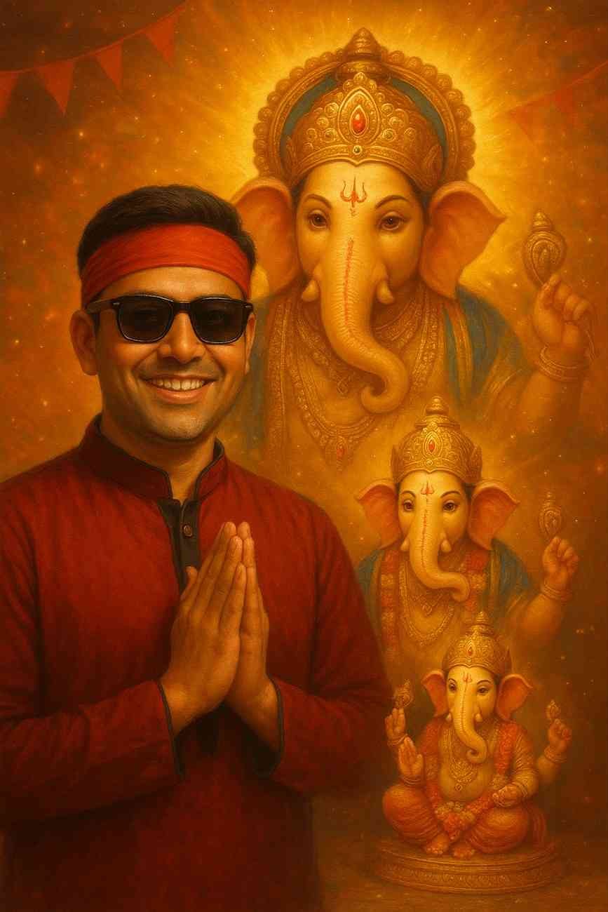 Ganesh Chaturthi AI Image Prompt – Hyper-realistic devotional digital painting