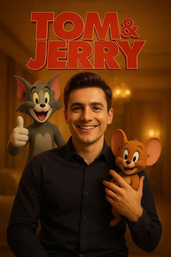 Hollywood Style AI Movie Poster with Tom and Jerry and a Young Man